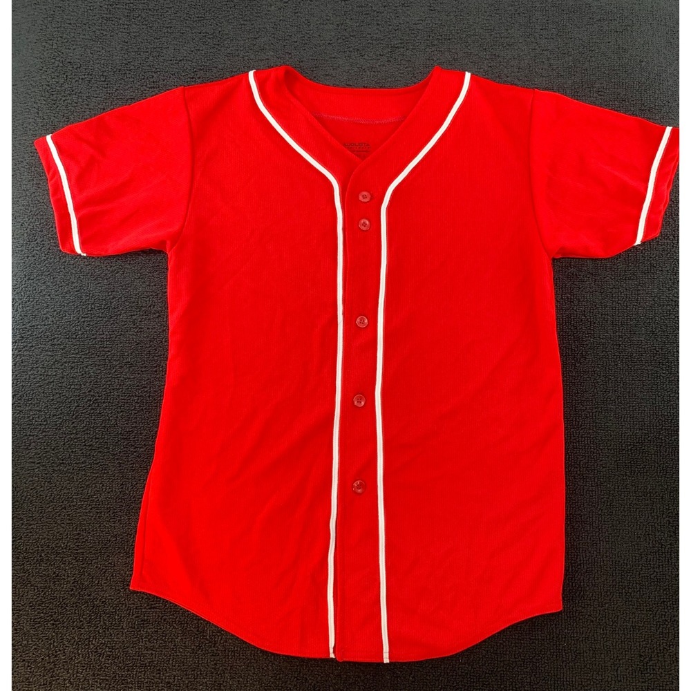 Augusta‎ Sportswear Youth Baseball Jersey Red White Full Button Size L